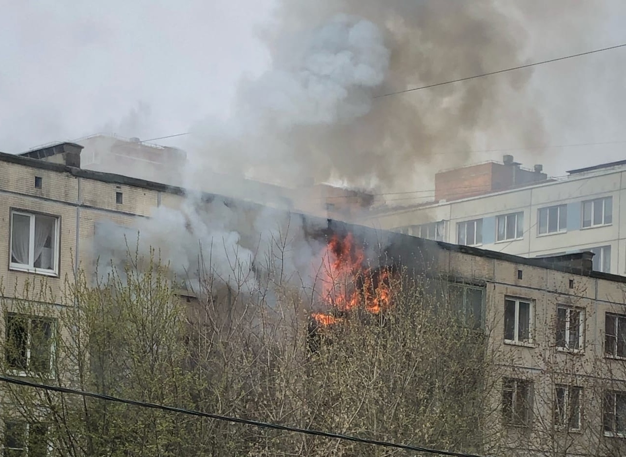 В Петербурге горят три этажа жилого здания на Софийской улице