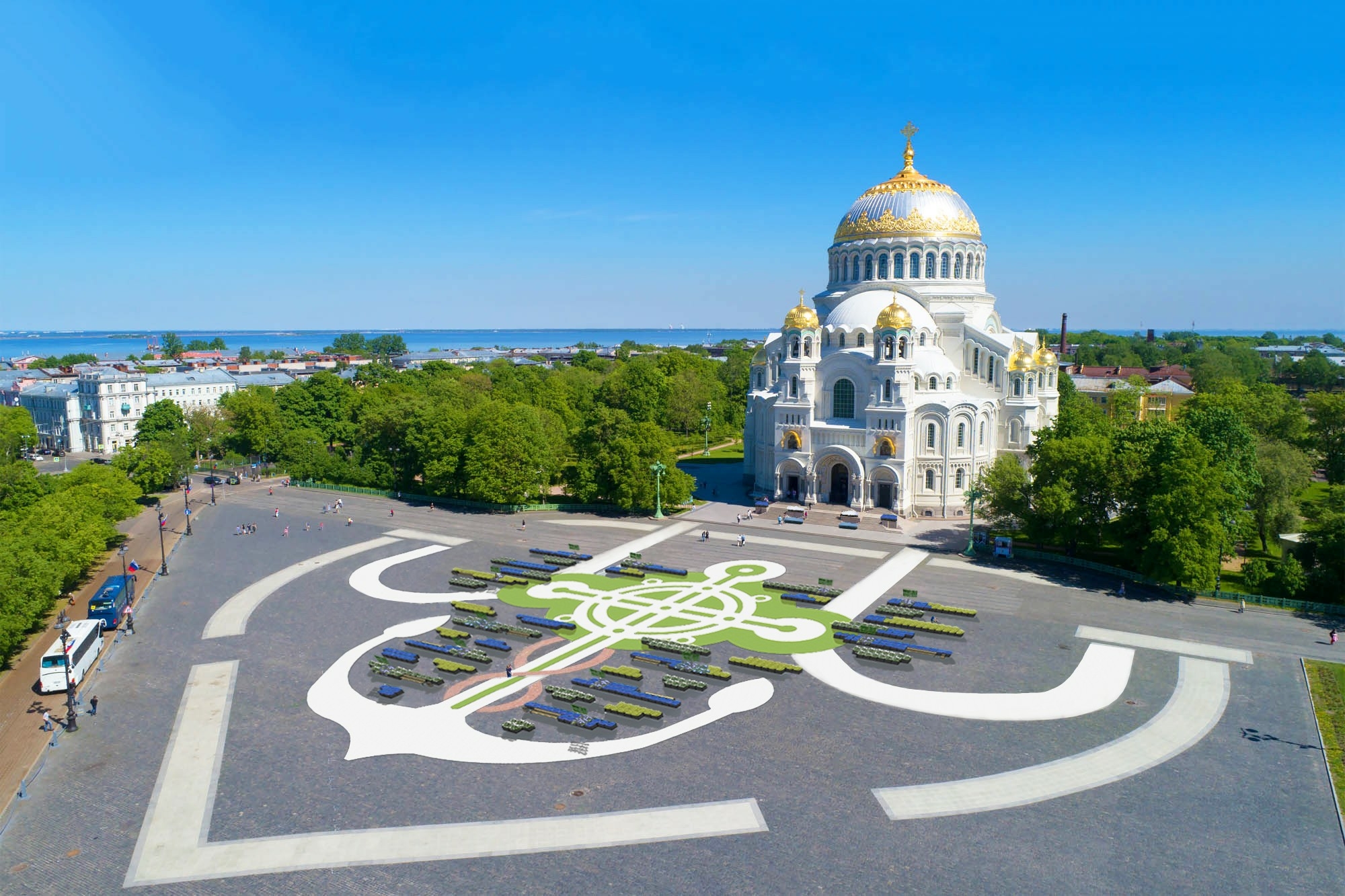 Кронштадт сверху. Якорная площадь в Кронштадте. Якорная площадь с морским собором.