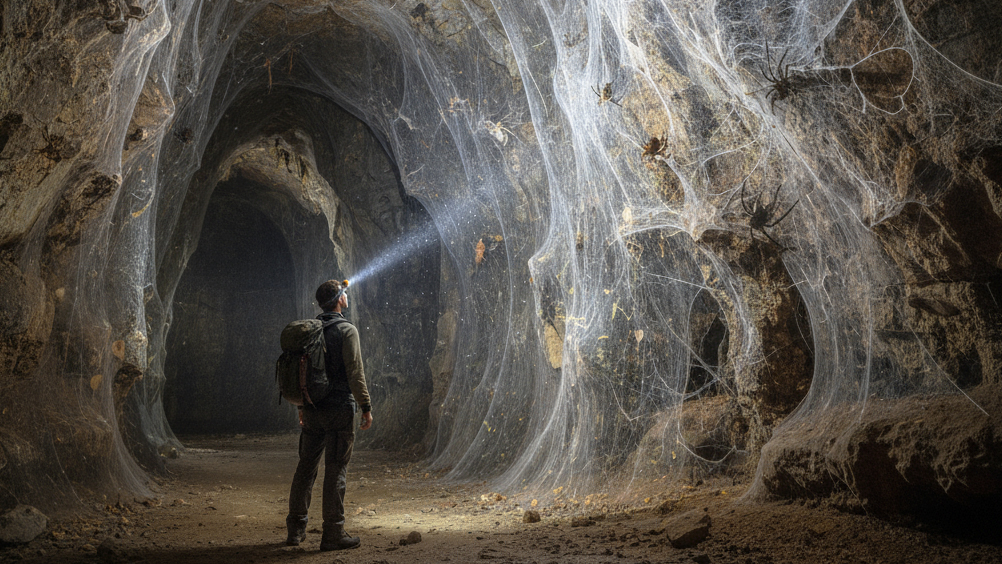 пещера, пауки, паутина