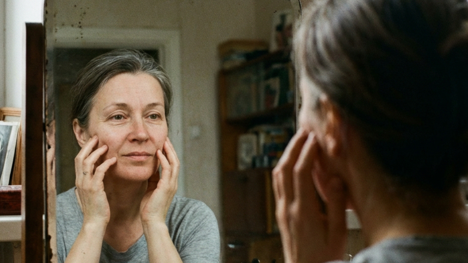 женщина, зеркало, лицо, красота, косметика, макияж