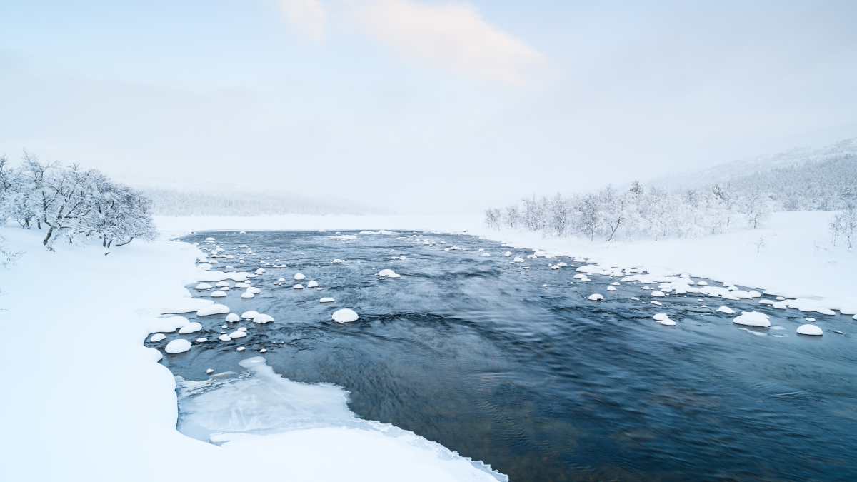 озеро, река, зима, водоем