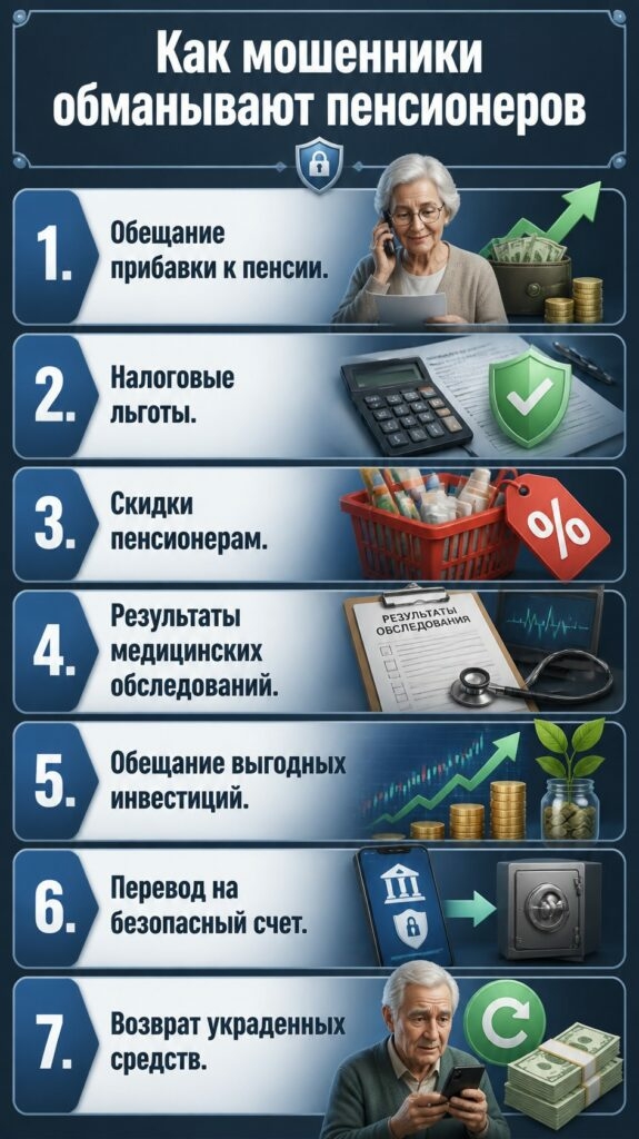 Инфографика, на которой показаны способы, с помощью которых мошенники обманывают россиян