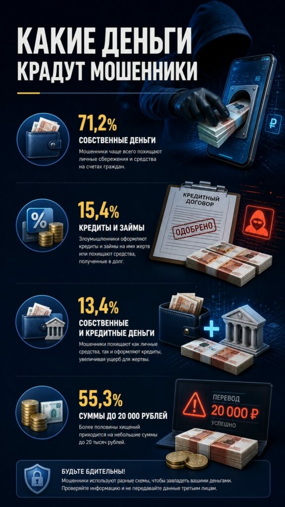 Инфографика: какие деньги чаще всего крадут мошенники